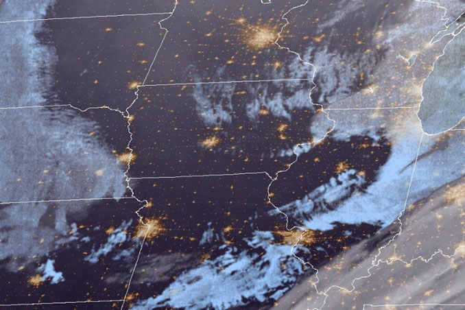 Cloud cover Wednesday, January 14, 2026 at 601AM (GeoColor satellite CIRA/NOAA)