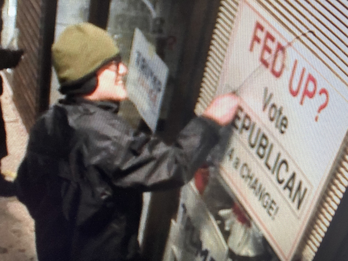 Male person of interest in vandalism case at Wheeling Township Republican headquarters office at 11:00 p.m. Sunday, January 25, 2026 (Provided image/CARDINAL NEWS)