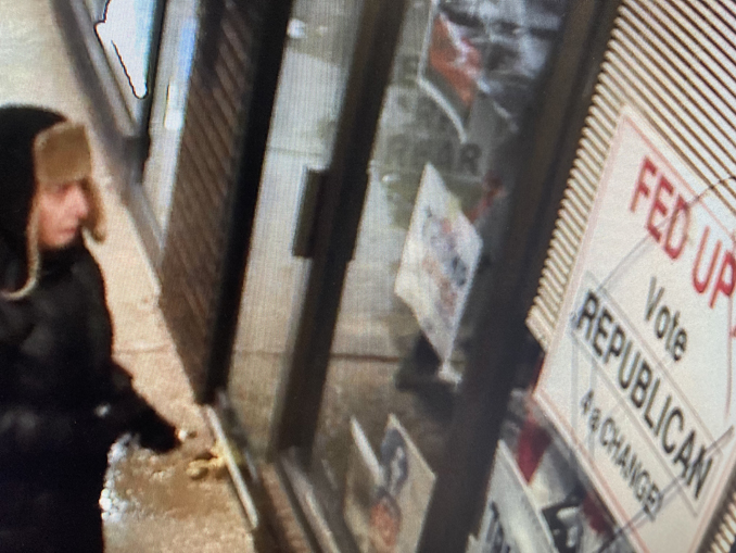Female person of interest in vandalism case at Wheeling Township Republican headquarters office at 11:00 p.m. Sunday, January 25, 2026 (Provided image/CARDINAL NEWS)