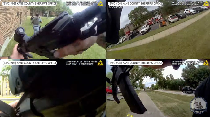 Image from Kane County State's Attorney's Office "Batavia Critical Incident Video August 16, 2025" just before shootout involving suspect and law enforcement officer (SOURCE Kane County State's Attorney's Office)