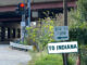 Route 53 overpass near the far northwest corner of the Arlington Park property with depicted "TO INDIANA" sign (CARDINAL NEWS)