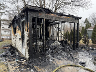 Destroyed detached garage after a fire that was stopped by Mount Prospect firefighters, who stopped the fire from igniting the nearby house on fire on William Street on Saturday, February 14, 2026 (SOURCE: Mount Prospect Fire Department)
