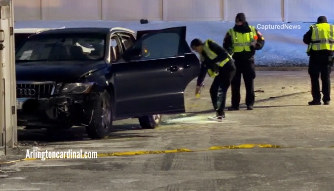 Death investigation scene around a black Audi for a gunshot victim in Palatine early Tuesday morning, March 17, 2026 (CARDINAL NEWS)