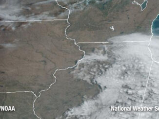 When these clouds move to the east Monday morning, March 30, 2026 we'll have a good chance of high temperatures in the mid-70s (SOURCE: NOAA/NESDIS/STAR - GOES 19 - GEOCOLOR Composite - UMV/CIRA/NOAA)