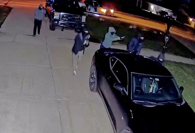 Car burglary suspects on Camp McDonald Road in Mount Prospect about 7:05 a.m. Tuesday, April 7, 2026 (SOURCE: Resident's security camera/Mount Prospect Police Department)