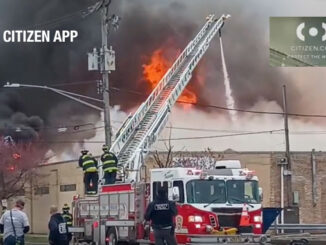 Extra Alarm Fire at a pallet company warehouse building behind Dunkin' 1317 South 1st Avenue in Maywood on Saturday afternoon, April 4, 2026 (The CITIZEN app)