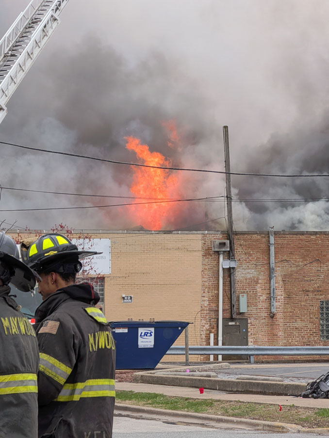 Maywood pallet warehouse fire on 1st Avenue in Maywood on Saturday, April 4, 2026 (provided photo)