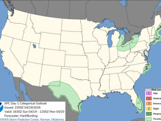 Quiet day on the Storm Prediction Center Day 1 Categorical Outlook retrieved on April 19, 2026 at 12:48 p.m. (SOURCE: NOAA/NWS Storm Prediction Center)