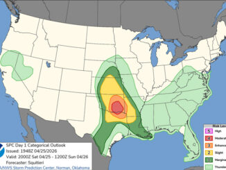 Day 1 Convective Outlook/Categorical for Saturday, April 25, 2026 (SOURCE: NOAA/NWS Storm Prediction Center)