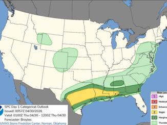 Day 1 Convective Outlook/Categorical for Thursday, April 30, 2026 indicates no severe weather in Illinois (SOURCE: NOAA/NWS Storm Prediction Center)