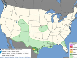 Day 1 Convective Outlook/Categorical for Thursday, April 30, 2026 indicates no severe weather in the United States, except for southern Texas (SOURCE: NOAA/NWS Storm Prediction Center)