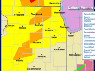 Tornado Watch in northern Illinois extended at 6:52 p.m. into Cook, Lake, DuPage, and Will counties, in addition to existing Tornado Watch involving McHenry, Kane, Kendall, Grundy counties just to our west, and then a wider area to the west, south, and north including Illinois, Iowa, and Wisconsin (NWS Chicago)
