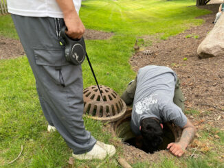 Citizens unsuccessfully attempt to reach ducklings trapped in a storm sewer about 10 feet underground on Sunday, May 17, 2026 (Provided Photo)