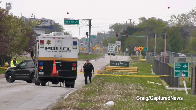 Scene of a possible fatal hit-and-run crash on Palatine Frontage Road near Chicago Executive Airport in Prospect Heights, showing more of the north side of the frontage road (PHOTO CREDIT: Craig/CapturedNews)