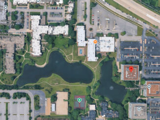 Death investigation scene at pond near Walden Office Square in Schaumburg near the Rolling Meadows border (SOURCE: Imagery ©2026 Vexcel Imaging US, Inc., Imagery ©2026 Airbus, Maxar Technologies, Map data ©2026 Google)