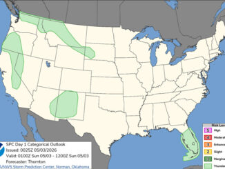 Day 1 Convective Outlook/Categorical for Saturday/Sunday overnight, May 2-3, 2026 indicates no severe weather in the United States (SOURCE: NOAA/NWS Storm Prediction Center)