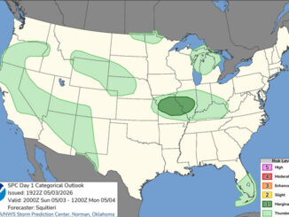 Day 1 Convective Outlook/Categorical for Sunday night, May 3, 2026 indicates no severe weather in Northern Illinois (SOURCE: NOAA/NWS Storm Prediction Center)