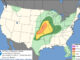 Day 1 Convective Outlook/Categorical for Monday/Tuesday, May 18-19, 2026 indicates Level 1 "Marginal" risk level of severe thunderstorms in parts of Illinois with tornadoes possible in western Illinois, Oklahoma, Texas, Kansas, Missouri, and Iowa (SOURCE: NOAA/NWS Storm Prediction Center)