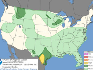 Day 1 Convective Outlook/Hail for Overnight Tuesday/Wednesday, May 26-27, 2026 indicates no severe weather in Illinois (SOURCE: NOAA/NWS Storm Prediction Center)
