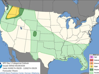 Day 1 Convective Outlook/Categorical for Overnight Thursday/Friday, May 28-29, 2026 indicates no severe weather in Illinois (SOURCE: NOAA/NWS Storm Prediction Center)