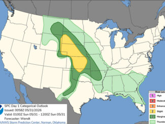 Day 1 Convective Outlook/Categorical for Saturday/Sunday Overnight, May 30-31, 2026 indicates no severe weather in Illinois (SOURCE: NOAA/NWS Storm Prediction Center)