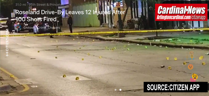 Casings markers at the scene of a mass shooting at 95th Street and Princeton Avenue in Chicago on Friday, June 19, 2026 (CITIZEN APP)
