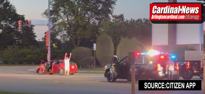 Driver ordered out of his vehicle with hands up in Felony Traffic Stop at New Wilke Road and White Oak Street in Arlington Heights Tuesday, June 23, 2026 (SOURCE: Citizen App)