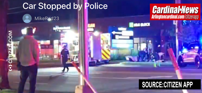 Mount Prospect Fire Department paramedics preparing patient transfer to the ambulance at the motorcycle crash scene on Saturday night June 20, 2026 on the south side of Rand Road about 215 feet east of Henry Street in Mount Prospect (SOURCE: CITIZEN App)