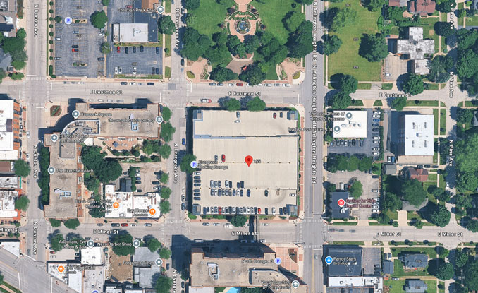 Eastman Parking Garage, 155 East Eastman Street in Arlington Heights (Imagery ©2026 Vexcel Imagin US, (Inc, Imagery ©2026 Airbus, Maxar Technologies, Map data ©2026 Google)