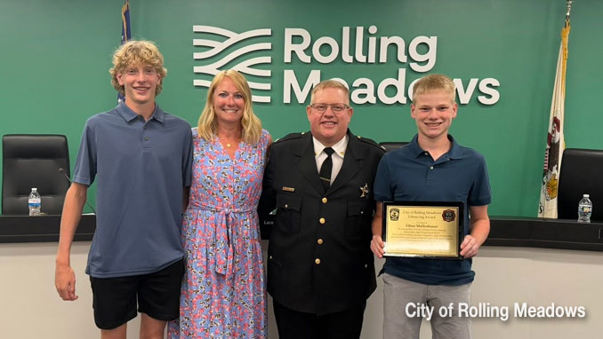Mollenhauer Family at the Rolling Meadows City Council Meeting, Tuesday, June 23, 2026 after Ethan Mollenhauer was awarded the City of Rolling Meadows Lifesaving Award (SOURCE: City of Rolling Meadows)