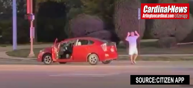 Passenger ordered out of his vehicle with hands up in Felony Traffic Stop at New Wilke Road and White Oak Street in Arlington Heights Tuesday, June 23, 2026 (SOURCE: Citizen App)