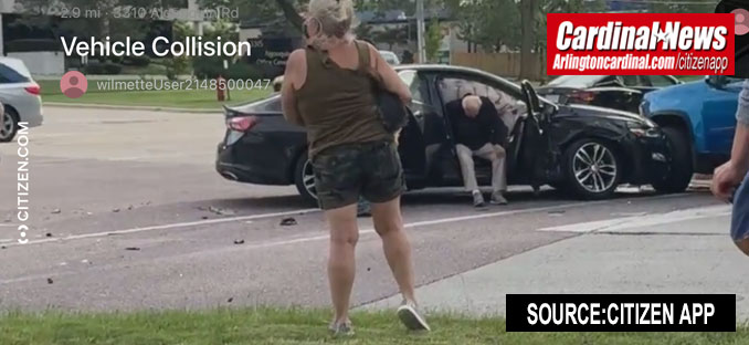 Three-vehicle crash at Algonquin Road and Barker Avenue in Rolling Meadows, Tuesday, June 16, 2026 (CITIZEN APP)