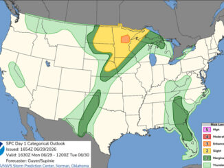 Day 1 Convective Outlook/Categorical for Monday, June 29, 2026 indicates no severe weather in all of Illinois and southern Wisconsin (SOURCE: NOAA/NWS Storm Prediction Center)