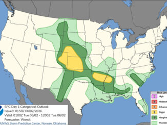 Day 1 Convective Outlook/Categorical for Overnight Monday/Tuesday, June 2-3, 2026 indicates no severe weather for Illinois (SOURCE: NOAA/NWS Storm Prediction Center)