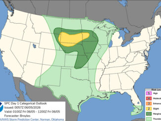 Day 1 Convective Outlook/Categorical for Overnight Thursday/Friday, June 4-5, 2026 indicates no severe weather for Illinois (SOURCE: NOAA/NWS Storm Prediction Center)
