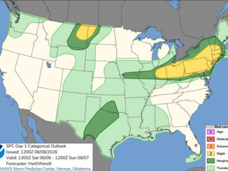 Day 1 Convective Outlook/Categorical for Saturday, June 6, 2026 indicates no risk level severe thunderstorms for northern Illinois (SOURCE: NOAA/NWS Storm Prediction Center)