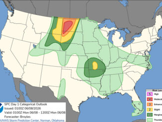 Day 1 Convective Outlook/Categorical for overnight Sunday-Monday, June 7-8, 2026 indicates no severe weather in northern Illinois (SOURCE: NOAA/NWS Storm Prediction Center)