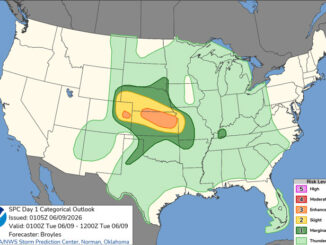 Day 1 Convective Outlook/Categorical for Overnight Monday/Tuesday, June 8-9, 2026 indicates no risk level severe weather in northern Illinios (SOURCE: NOAA/NWS Storm Prediction Center)