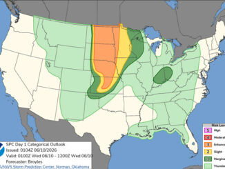Day 1 Convective Outlook/Categorical for Tuesday/Wednesday, June 9-10, 2026 indicates no risk level severe weather for Illinois (SOURCE: NOAA/NWS Storm Prediction Center)