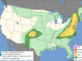 Day 1 Convective Outlook/Categorical for Friday, June 12, 2026 indicates no thunderstorm risk (SOURCE: NOAA/NWS Storm Prediction Center)