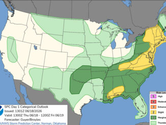 Day 1 Convective Outlook/Categorical for Thursday, June 18, 2026 indicates no severe weather in northeast Illinois (SOURCE: NOAA/NWS Storm Prediction Center)