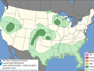 Day 1 Convective Outlook/Categorical for overnight Friday/Saturday, June 19-20, 2026 indicates no severe weather in northern Illinois (SOURCE: NOAA/NWS Storm Prediction Center)