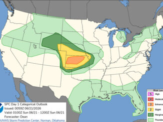 Day 1 Convective Outlook/Categorical for overnight Saturday to Sunday, June 20-21, 2026 indicates no severe weather in all of Illinois (SOURCE: NOAA/NWS Storm Prediction Center)