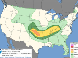 Day 1 Convective Outlook/Categorical for overnight Sunday/Monday, June 21-22, 2026 thundershowers but no severe weather for northern Illinois (SOURCE: NOAA/NWS Storm Prediction Center)