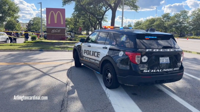 Schaumburg Police Department SUV blocks Commons Drive at the crash scene on Saturday, June 20, 2026 (CARDINAL NEWS)