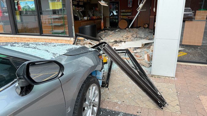 Silver sedan crash at Subway at Arlington Heights Road and Grove Street in Arlington Heights, Saturday afternoon, July 25, 2026 (CARDINAL NEWS).