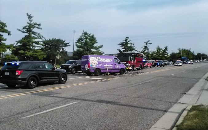 Crash scene shows a purple van "The Clean Genius" wrecked at the scene of a crash with a lot of debris on the road Friday morning, July 24, 2026 (CARDINAL NEWS/provided photo).
