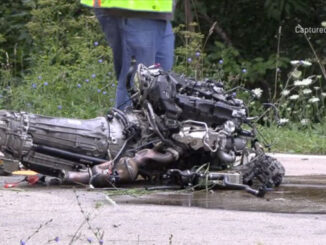 An engine ripped from a Mercedes on Brinker Road after a high-speed crash on Brinker Road near Hills and Dales Road in Barrington Hills; the morning after the single-vehicle crash overnight Friday/Saturday, July 25, 2026 (CapturedNews).