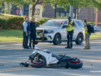 Scene of a fatal motorcycle crash involving involving an SUV at Route 45 and Route 83 on Monday evening, July 6, 2026 (Craig/CapturedNews)