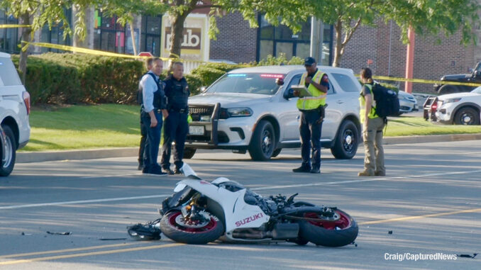 Scene of a fatal motorcycle crash involving involving an SUV at Route 45 and Route 83 on Monday evening, July 6, 2026 (Craig/CapturedNews)